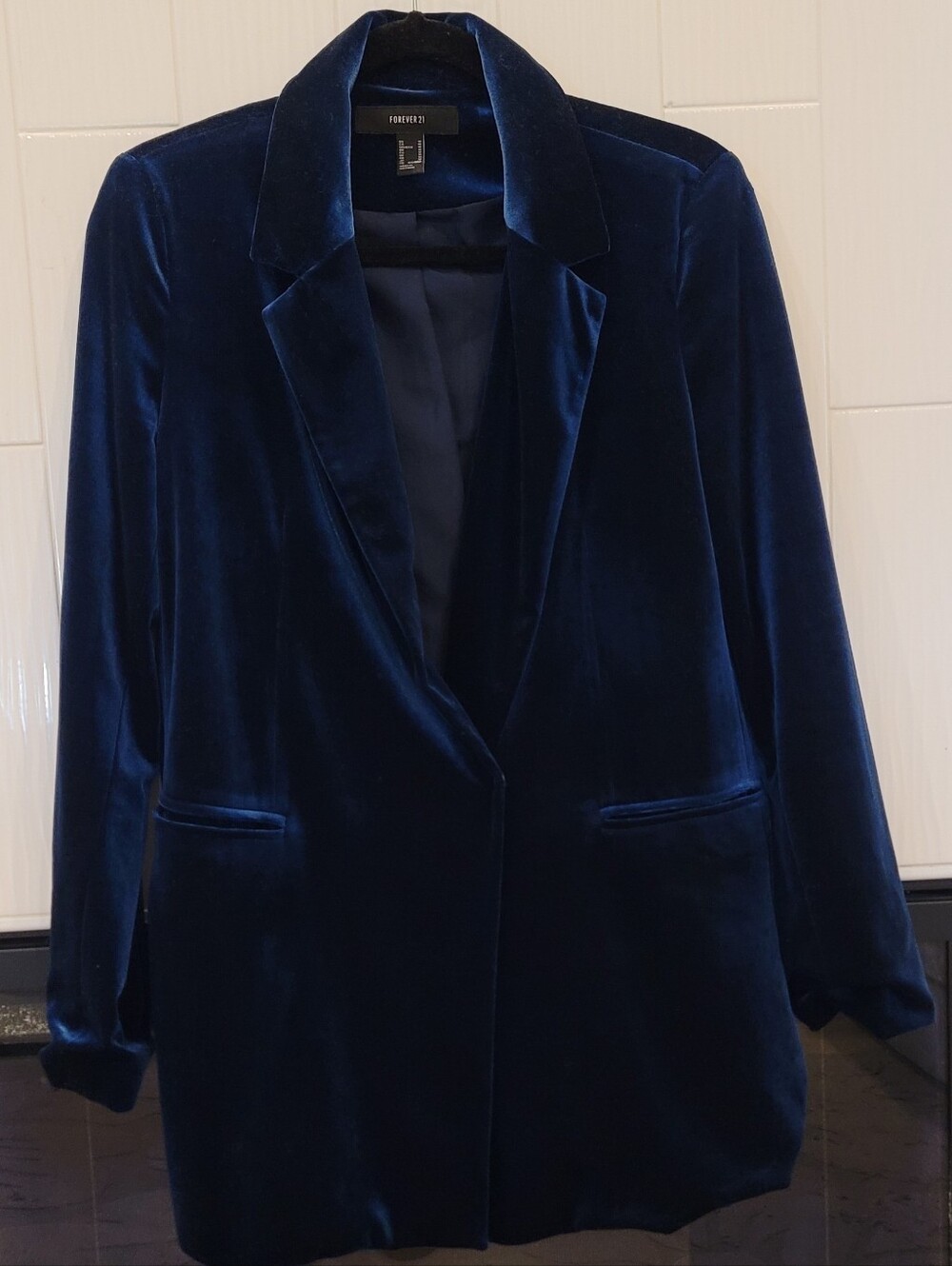 Forever 21 Royal Blue & Teal Snap Front Longline Jacket Size M